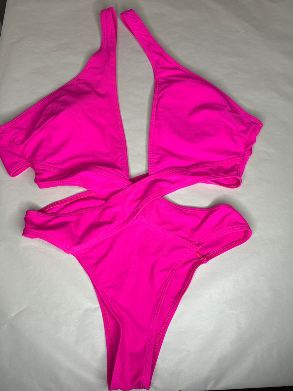 SHEIN Hot Pink One-Piece Cutout Swimsuit